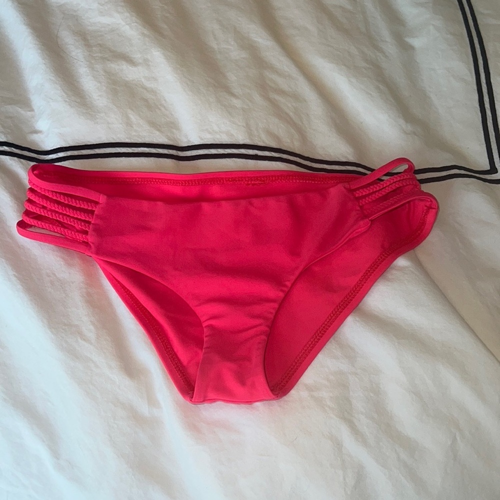 Hot coral braided side bikini bottom - size med